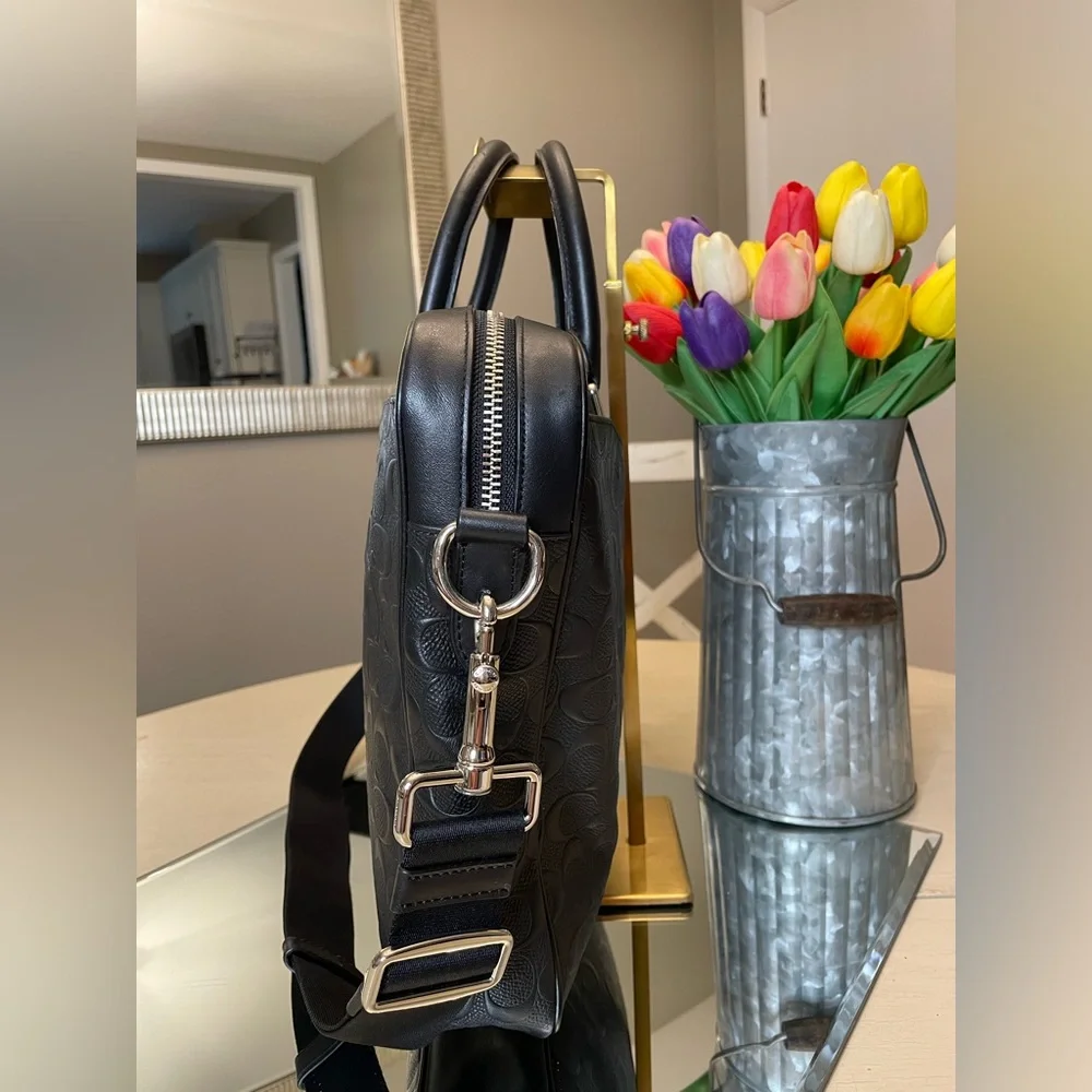 Coach Black Embossed Signature Leather Laptop Bag